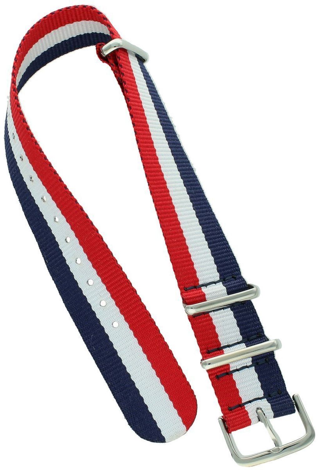 Stylowy pasek do zegarka NATO 017 w trzech kolorach czerwonym, białym i granatowym. Parciany materiał, długość 29 cm, szerokość 20 mm. Idealny do codziennych i casualowych stylizacji.2.jpg